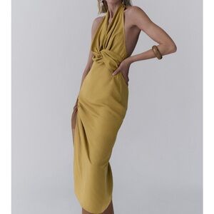 Linen Blend Elegant Mustard Halter Dress from Zara